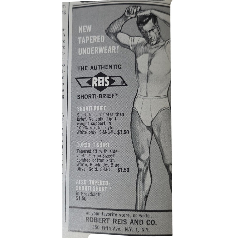 Vintage 1964 Reis Shorti Brief Underwear Print Ad, Torso T-Shirt, Men's Fashion